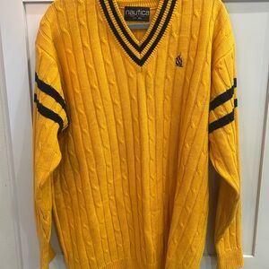 Nautica Men's V-Neck Sweater in Yellow and Navy grandpa preppy vintage XL